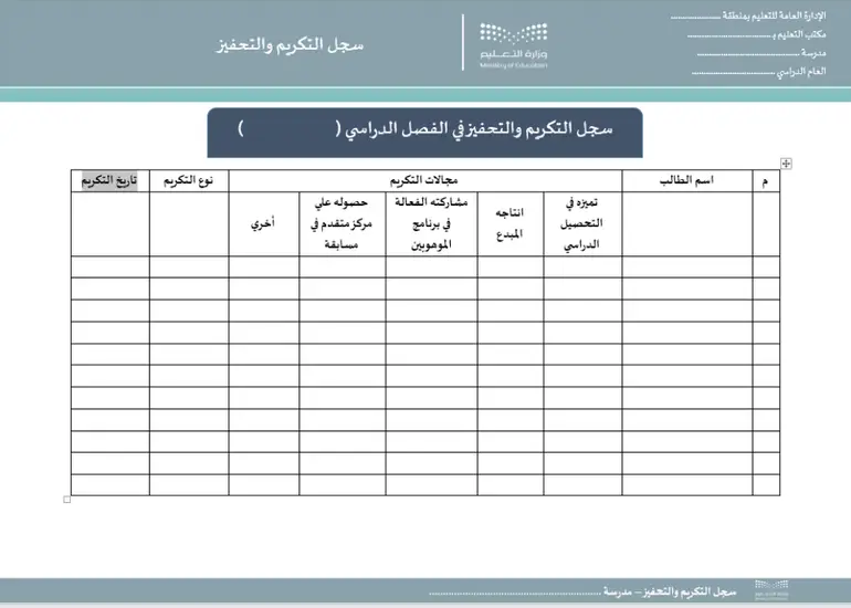 سجل التكريم و التحفيز