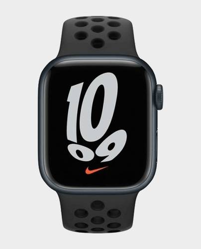 ساعة ابل Nike Series 7 MKN43 41mm هيكل ألومينيوم ميدنايت مع جي بي إس مع سوار نايك الرياضي باللون الأ رقم.918E