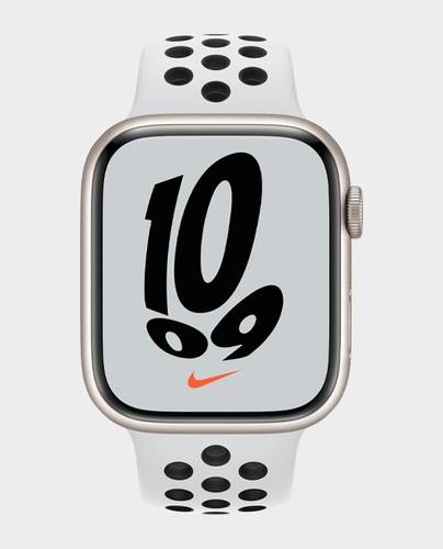 ساعة ابل  Nike Series 7 MKL43 45mm GPS PLUS جراب ألومنيوم Starlight مع حزام Nike الرياضي البلاتيني رقم.926E