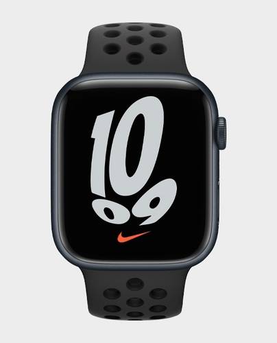 ساعة ابل Series 7 MKNC3 45mm GPS Midnight هيكل ألومنيوم مع حزام رياضي Nike أسود رقم.922E