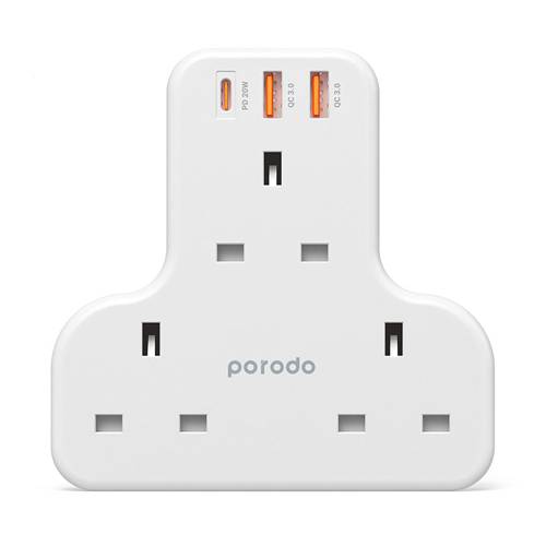 Porodo 3 AC 2 USB-A QC3.0 & USB-C PD 20W Multiport Wall Socket 3250W No.876E