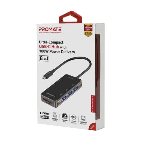 بروموت موزع USB-C صغير الحجم 8 في 1 مع توصيل طاقة 100 وات رقم.697E