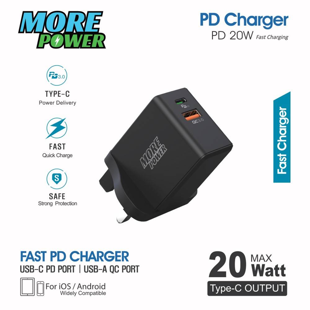 شاحن مور بور 20 واط منفذ PD و USB