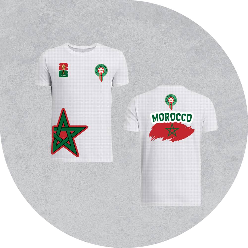 تي شيرت منتخب المغرب ابيض بوليستر رياضي