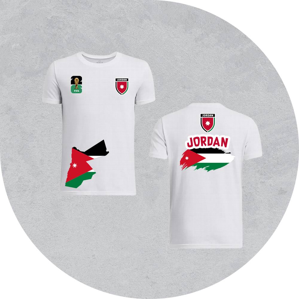 تي شيرت منتخب الاردن ابيض بوليستر رياضي