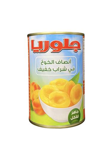 أنصاف الخوخ في شراب خفيف جلوريا 425 جم 24x حبة