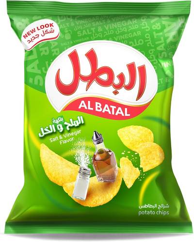 شرائح البطاطس بالملح والخل البطل 12 جم 5x اكياس 20x حبة