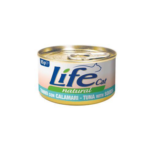 معلب life cat تونا مع حلقات الحبار 85غ