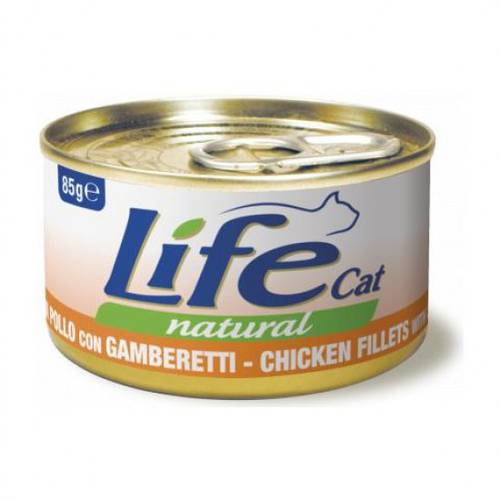 معلبات life cat  فيلية الدجاج والجمبري 85غ
