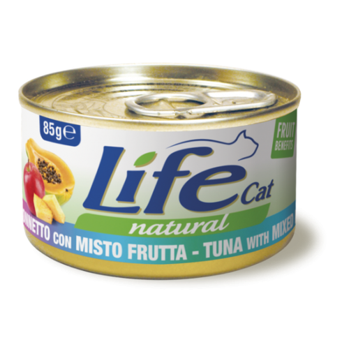 معلب life cat تونا مع الفواكة 85غ