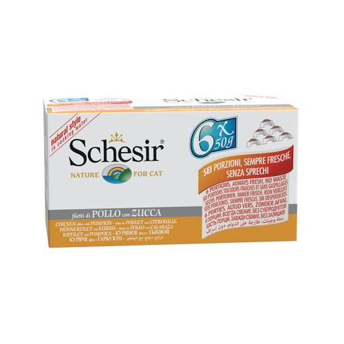 معلبات schesir للقطط دجاج مع القرع 6X50g