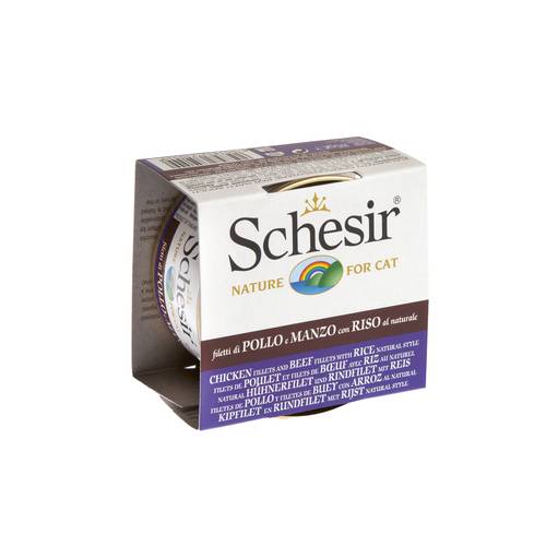 معلبات schesir فيليه الدجاج ولحم بقري والارز 85غ