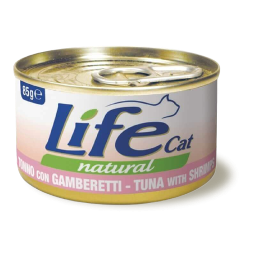 معلب life cat تونا وجمبري 85غ