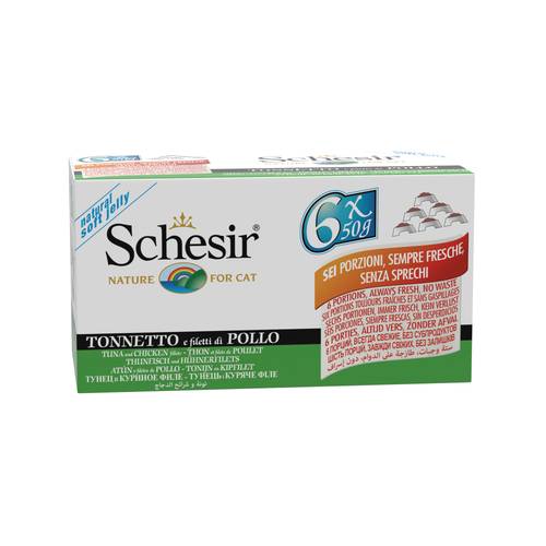 معلبات schesir للقطط تونة مع شرائح الدجاج 6X50g