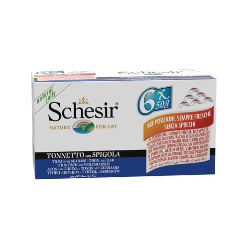 معلبات schesir للقطط تونة مع سمك القاروص 6X50g