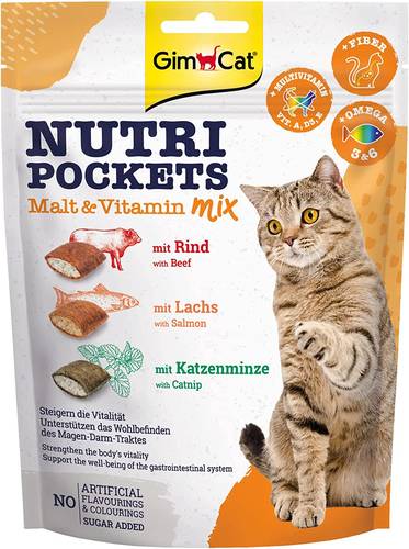 مكافئات GimCat Nutri Pockets فيتامينات و شعير 150 غرام 