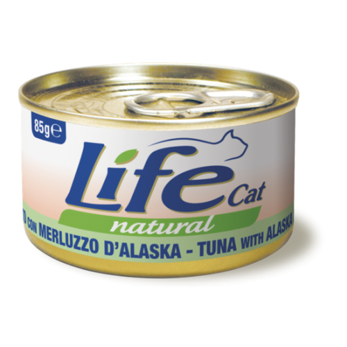 معلبات life cat تونا والاسكابولوك 85غ