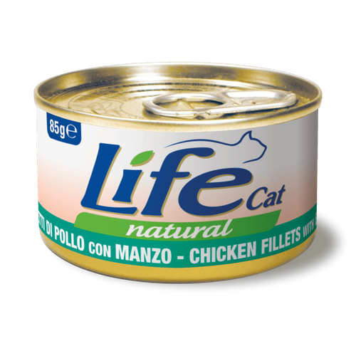 معلبات life cat فيليه الدجاج مع لحم بقري 85غ