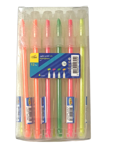  ألوانك المضيئة – مجموعة أقلام تظهير من كلاس Highlighters 12 pcs