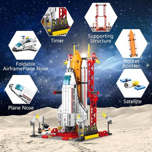 مجموعة مكعبات تركيب 682 قطعة مكوك الفضاء – قاعدة إطلاق الصاروخ الفضائي 🚀 (لعبة تعليمية مبدعة)