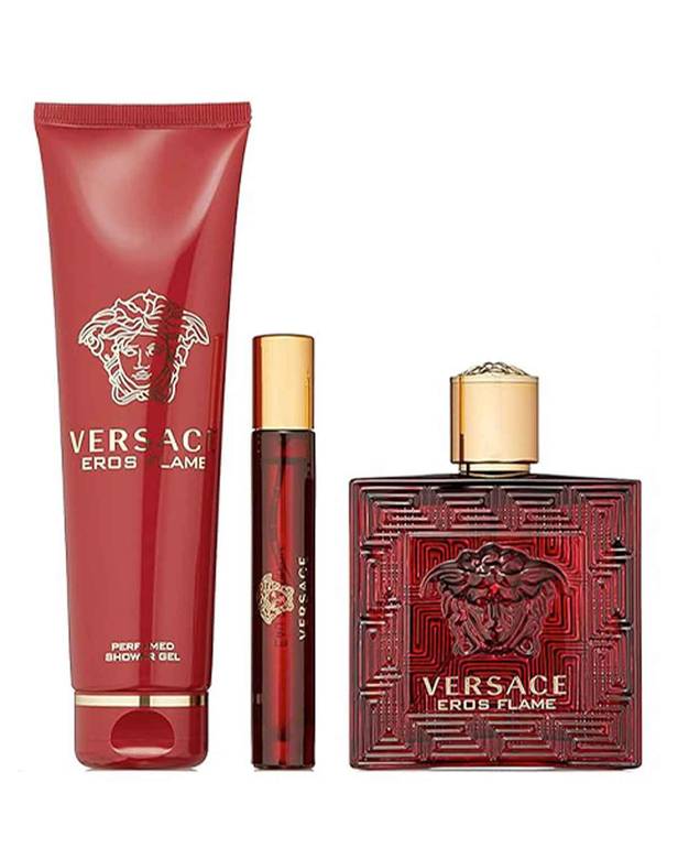 Eros Flame 3PCS Set Edp 100 ml  Edp 10 ml Travel Sample  Shower Gel 150 ml