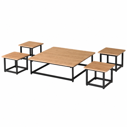 طقم طاولات شاي 5 قطع منخفض خشب MDF بني وأسود 90×90×25 سم تصميم راقي