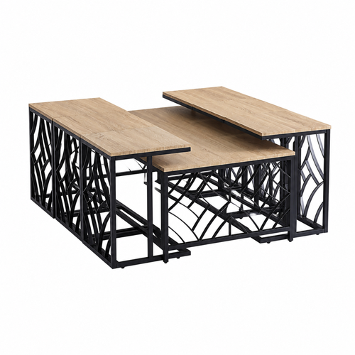 طقم طاولات شاي 7 قطع خشب MDF أسود 70×130×45 سم تصميم أنيق