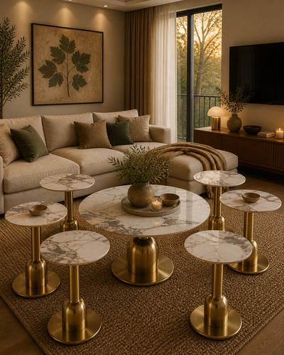 طقم طاولات شاي سيراميك مودرن تصميم فاخر بقاعدة أسطوانية-بعدة ألوان 