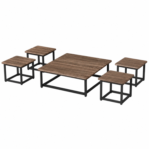 طقم طاولات شاي 5 قطع منخفض خشب MDF بني وأسود 90×90×25 سم تصميم أنيق