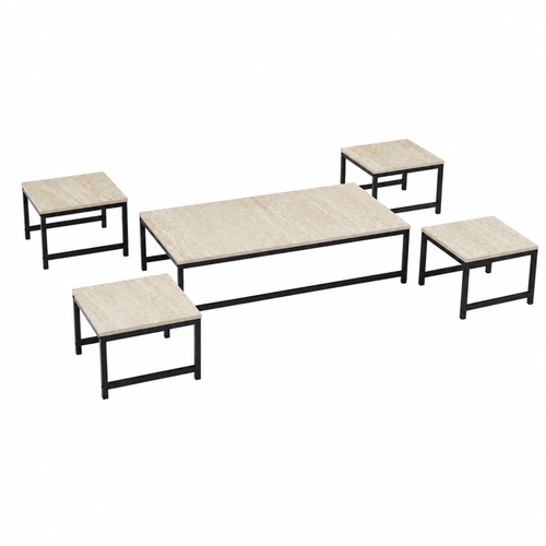 طقم طاولات شاي 5 قطع منخفض خشب MDF خشبي 60×110×26 سم