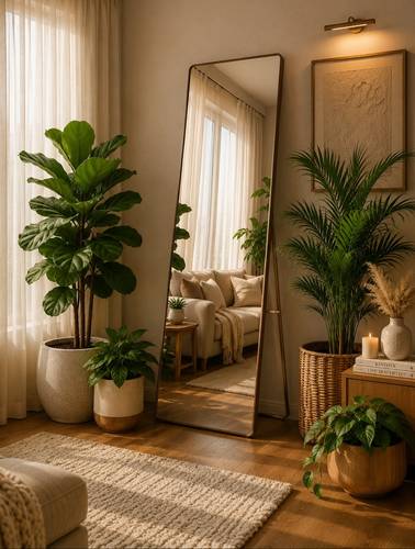 مرآة أرضية ستاند فاخرة بإطار تصميم عصري كامل الطول-بعدة ألوان 