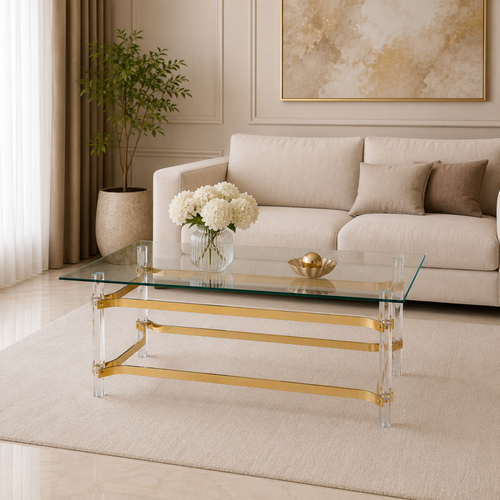 طاولة شاي مستطيلة زجاج شفاف 60×120×45 سم تصميم أنيق