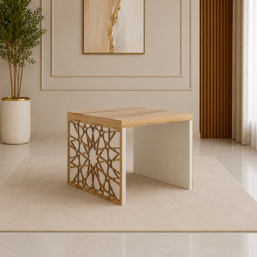 طاولة شاي دائرية خشب MDF بني 60×60×45 سم تصميم مودرن