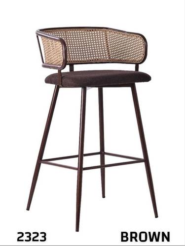 Tall Bar Stool with Arms, Woven Rattan Back, and Metal Legs (Model 2323)