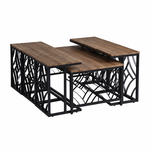 طقم طاولات شاي 7 قطع خشب MDF أسود 70×130×45 سم تصميم عملي