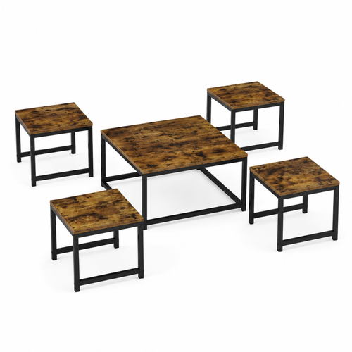 طقم طاولات شاي 5 قطع منخفض خشب MDF أسود 90×90×26 سم تصميم راقي