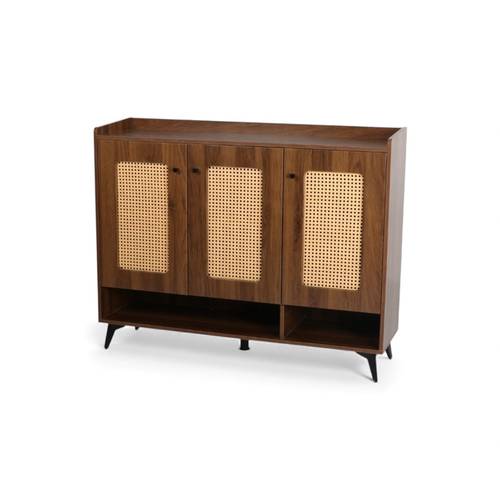 Mid-Century Modern Shoe Cabinet with Cane (Rattan) Doors