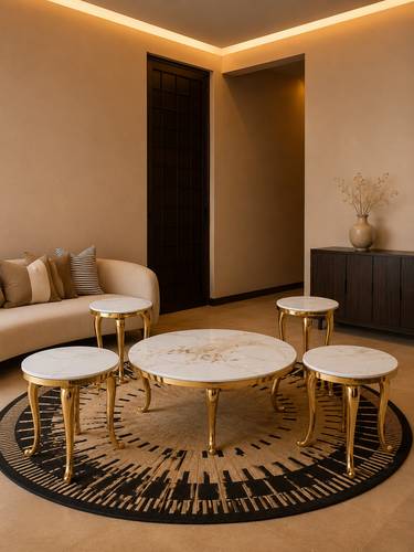 طقم طاولات ضيافة سيراميك ذهبي فاخر تصميم كلاسيكي أنيق