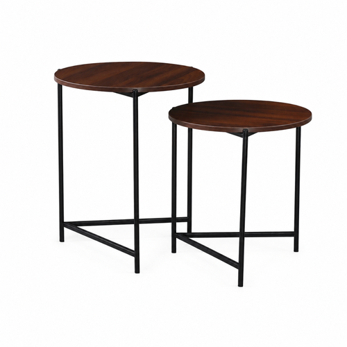 طقم طاولات شاي 2 قطع خشب MDF بني وأسود 50×50×60 سم تصميم مودرن