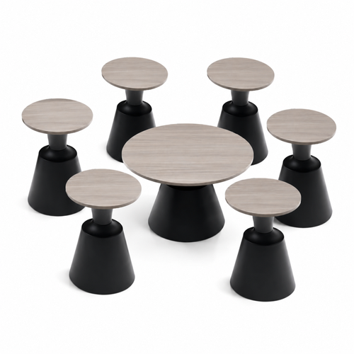 طقم طاولات شاي 7 قطع خشب MDF رمادي وأسود 80×80×45 سم