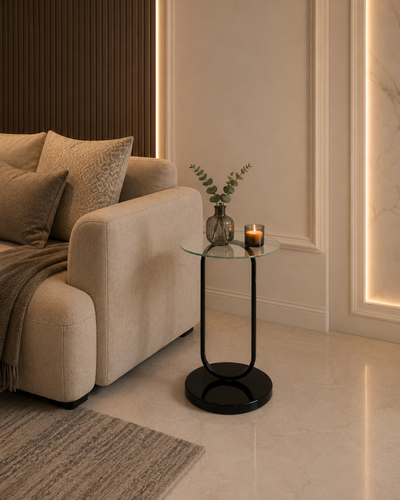 طاولة جانبية دائرية زجاج 35×35×58 سم تصميم راقي