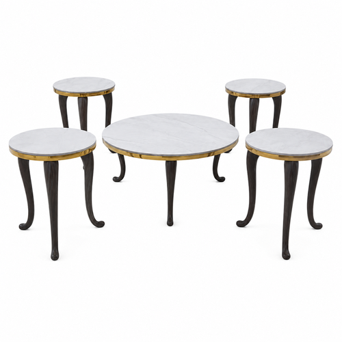 طقم طاولات شاي 5 قطع رخام صناعي ذهبي 90×90×45 سم تصميم راقي