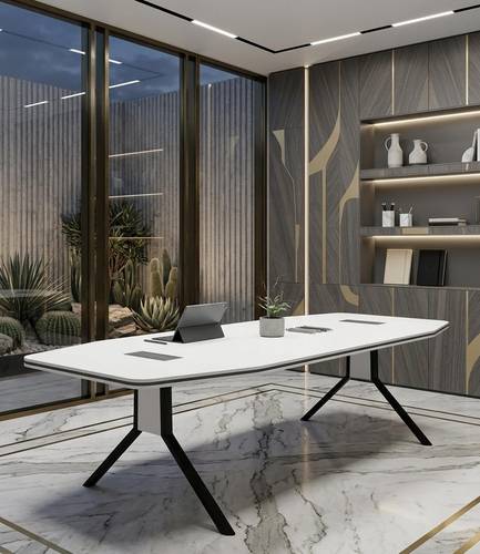طاولة اجتماعات مودرن بتصميم أنيق أبيض ورمادي