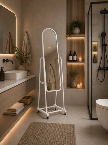 مرآة ستاند متحركة بيضاء أنيقة تصميم عصري 