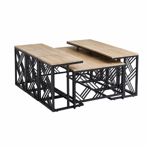 طقم طاولات شاي 7 قطع خشب MDF أسود 70×130×45 سم تصميم كلاسيكي