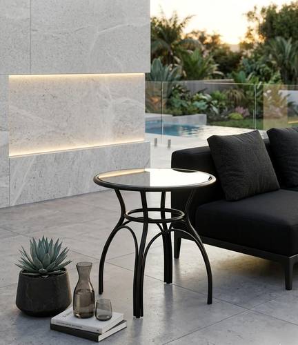 طاولة كافيه دائرية  زجاج ومعدن بتصميم أنيق-بعدة ألوان 