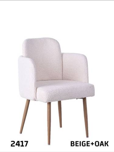 Modern Boucle/Teddy Fabric Armchair - Wooden/Black Legs
