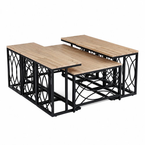 طقم طاولات شاي 7 قطع خشب MDF أسود 70×130×45 سم تصميم مودرن