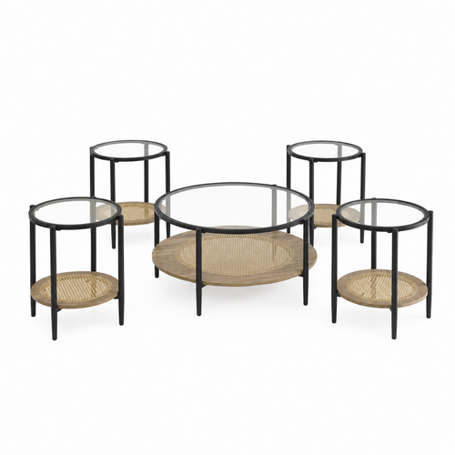 طقم طاولات شاي 5 قطع زجاج بني 90×90×45 سم