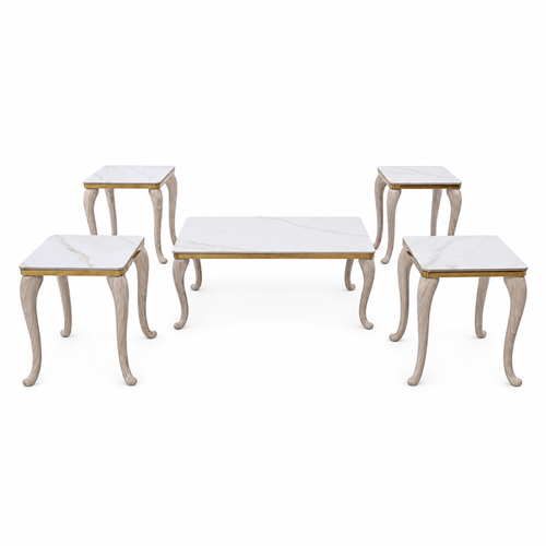 طقم طاولات شاي 5 قطع رخام صناعي ذهبي 60×120×50 سم تصميم مودرن